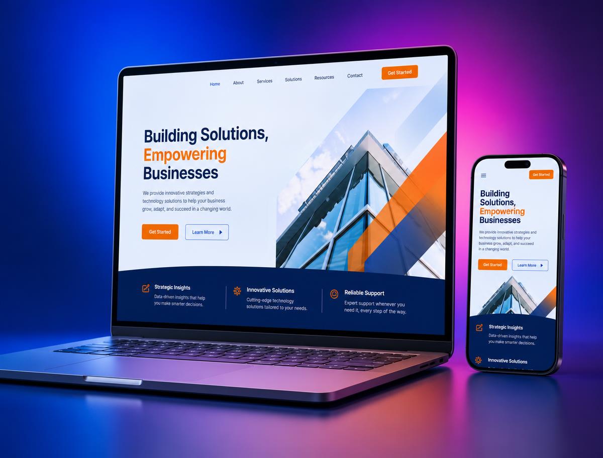Laptop and smartphone showing a colorful professional business website